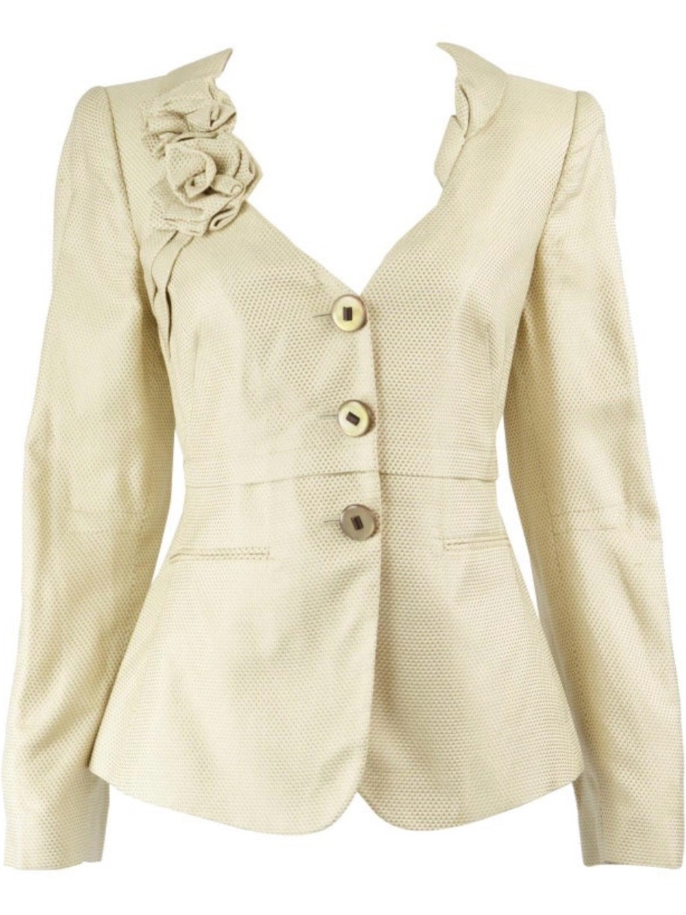 Giorgio Armani Italy Silk Blend Beige Jacquard Blazer Origami Flower IT40